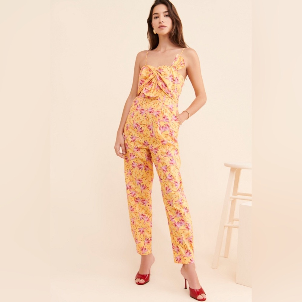 Farm Rio Womens Banana Sunshine Bow Tank Top Jumpsuit Orange Large Lightweight